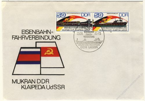 DDR 1986 FDC Mi-Nr. 3052-3053 (ZD) SSt. Eröffnung der Eisenbahnfährverbindung zwischen Mukran und Klaipeda