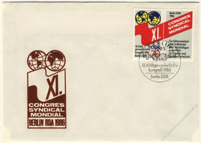 DDR 1986 FDC Mi-Nr. 3049 (ZD) SSt. Weltgewerkschaftskongress