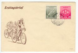 DDR 1956 FDC Mi-Nr. 521a-522 ESt. Internationale Radfernfahrt für den Frieden