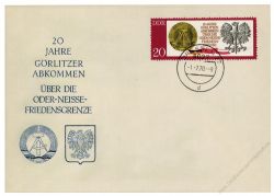 DDR 1970 FDC Mi-Nr. 1591 ESt. 20. Jahrestag des Grlitzer Abkommens zur Oder-Neie-Grenze