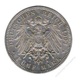 Preussen 1907 A J.104 5 Mark Wilhelm II. (1888-1918) vz/vz-st