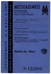 DDR 1987 Leipziger Frhjahrsmesse - Messeausweis