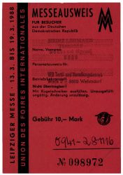 DDR 1988 Leipziger Frhjahrsmesse - Messeausweis