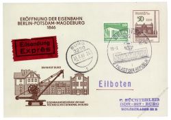 DDR 1986 140 Jahre Eisenbahnstrecke Berlin-Potsdam-Magdeburg- Bahnhof Burg