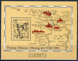 DDR 1989 Mi-Nr. 3237 (Block 97) ** 500. Geburtstag von Thomas Mntzer