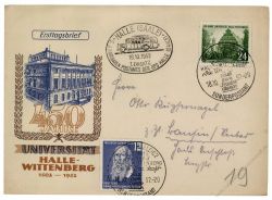 DDR 1952 FDC Mi-Nr. 318 SSt. 450 Jahre Universitt Halle-Wittenberg - Fahrbares Postamt